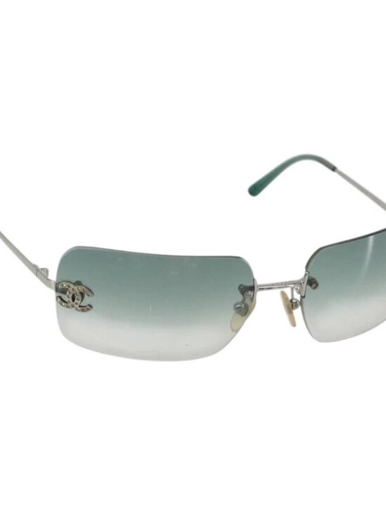 CHANEL COCO Mark Sunglasses metal Green CC Auth 188886 main image 12